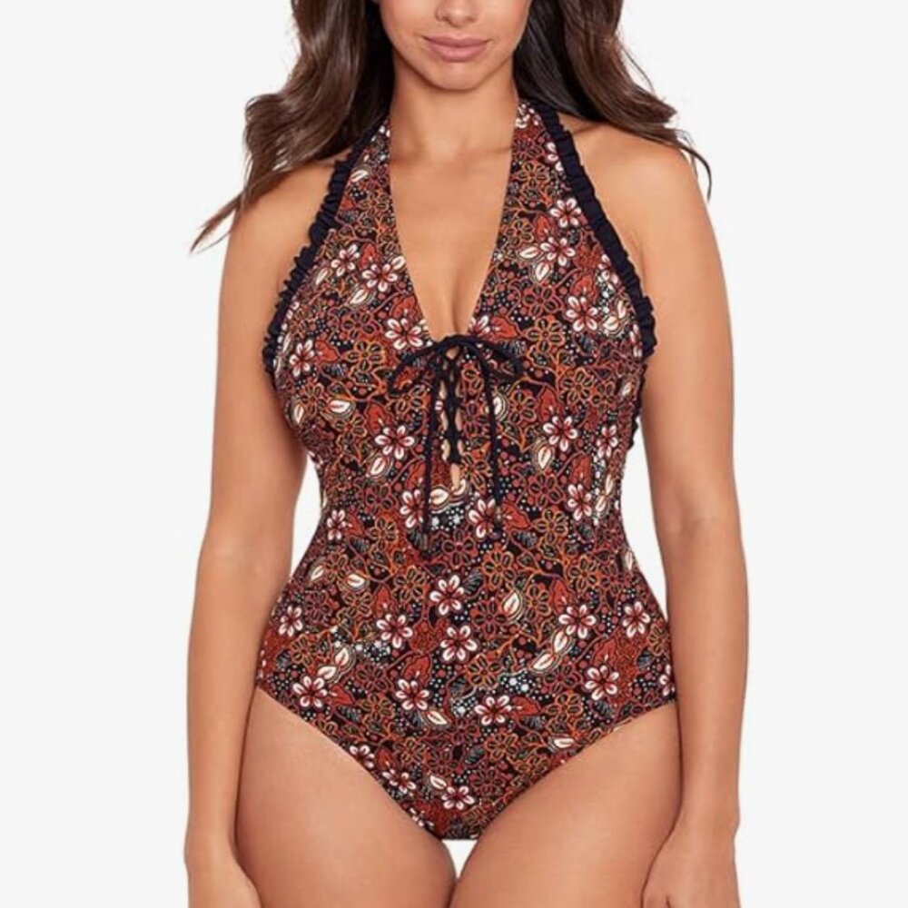 new with tags SkinnyDippers one piece halter suit sz L